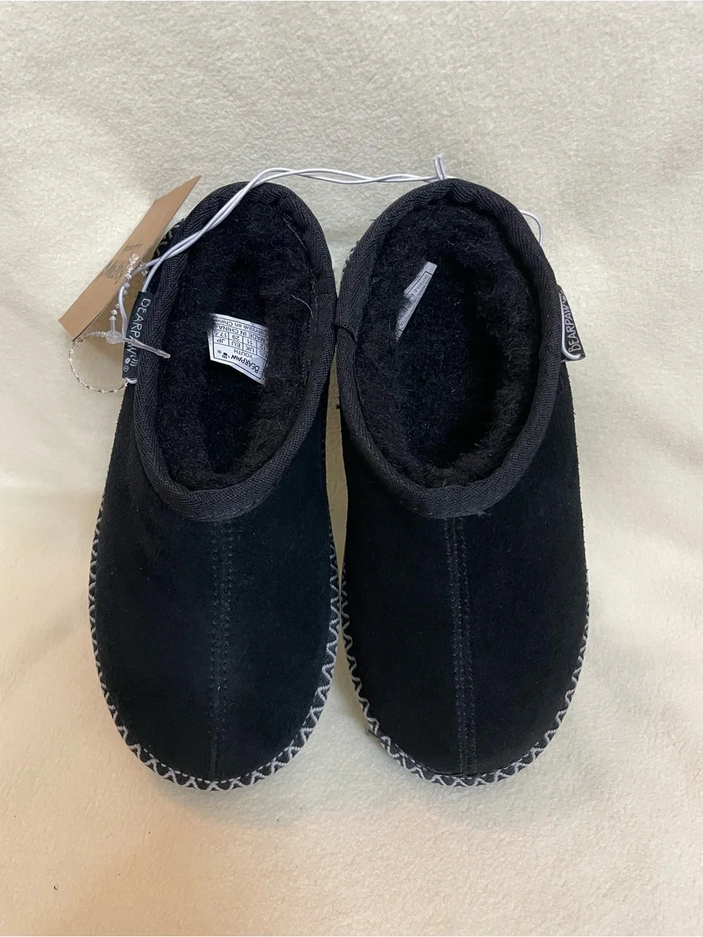 BearPaw Kids Black Plush-Lined Slip-On Slippers Size 12 Youth